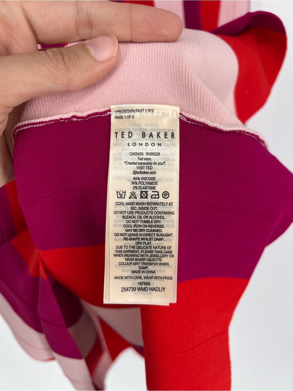 Ted Baker Colorful Red Pink Striped Fit & Flare Bandage Sleeveless Mini Dress 4 - Picture 7 of 8